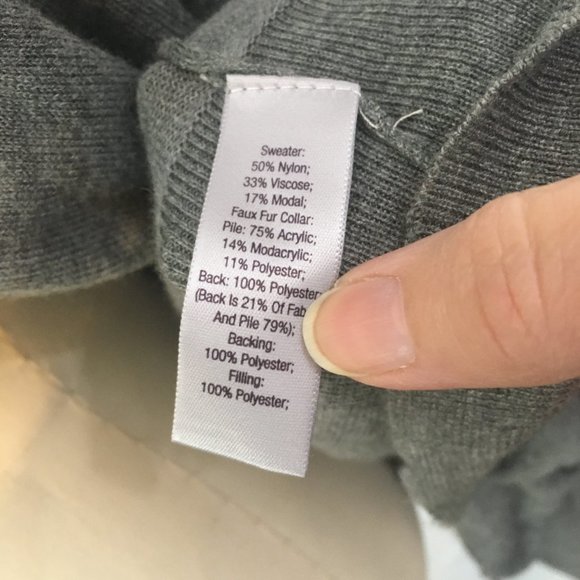 Jennifer Lopez Gray Lightweight Open Front Cardigan w/ Faux Fur Collar, size XS - Picture 7 of 10